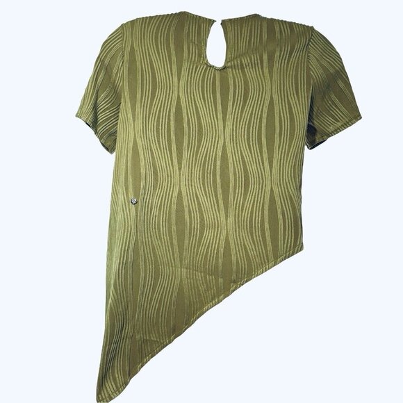 Boho Textured Squiggly Asymmetrical Top Women's XL Lime Green Cut-Out Keyhole - Picture 9 of 16